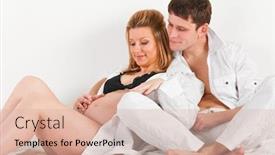  Presentation with wife - Slides having man is embracing his pregnant wife in bed at morning background and a lemonade colored foreground