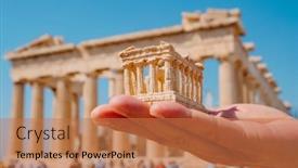  Presentation with building - PPT theme consisting of man-is-holding-a-replica background and a coral colored foreground