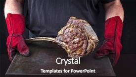  Presentation with sheet metal - Slide deck having man is holding barbecue wagyu background and a wine colored foreground