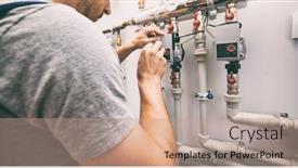  Presentation with house - Beautiful slides featuring man-is-installing-the-heater backdrop and a coral colored foreground