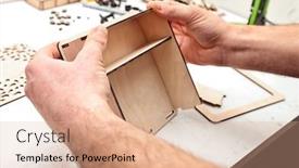  Presentation with box - Presentation consisting of man-is-making-wooden-box background and a coral colored foreground