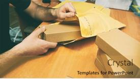  Presentation with product - Presentation design having man-is-packing-the-product background and a yellow colored foreground