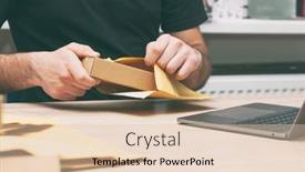  Presentation with product - Slide deck having man-is-packing-the-product background and a lemonade colored foreground