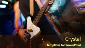  Presentation with electric guitar - Presentation design having man-is-playing-electric-guitar background and a wine colored foreground