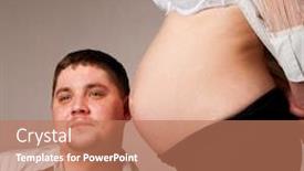  Presentation with wife - Slide deck consisting of man is trying to listen his baby inside of his pregnant wife background and a coral colored foreground