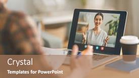  Presentation with young man holdng laptop on lap money - PPT theme with man-is-using-laptop-pc background and a coral colored foreground