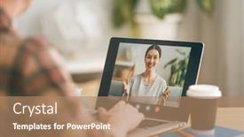 Presentation with remote - Audience pleasing slide deck consisting of man-is-using-laptop-pc backdrop and a coral colored foreground