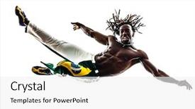  Presentation with black man - Slides featuring man jumping dancing capoeira dance background and a white colored foreground