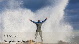  Presentation with storm - Cool new theme with man-jumping-in-dramatic-storm backdrop and a mint green colored foreground
