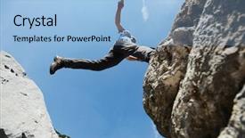  Presentation with couples hiking the mountains - Slides having man jumping over the mountains background and a light blue colored foreground