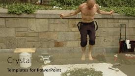  Presentation with broken glass - Theme with man-jumping-rope-over-broken background and a coral colored foreground