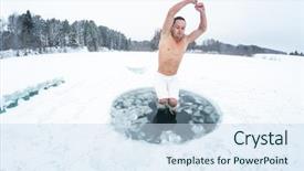  Presentation with lake ice - Amazing slide deck having man jumps into the ice backdrop and a sky blue colored foreground