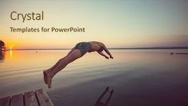  Presentation with lake - PPT layouts featuring man jumps into the lake background and a  colored foreground