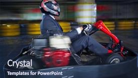  Presentation with racing - PPT theme consisting of man karting in formalwear background and a tawny brown colored foreground