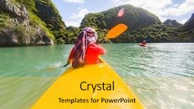  Presentation with world heritage - Colorful presentation enhanced with man kayaking in ha long backdrop and a yellow colored foreground