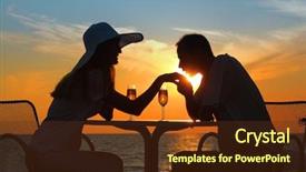  Presentation with sunset - Theme with man kisses hand to woman on sunset behind table outside background and a tawny brown colored foreground