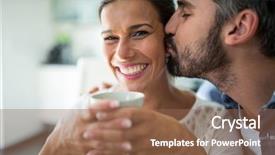  Presentation with man and woman - PPT theme having man kissing woman on cheeks background and a violet colored foreground