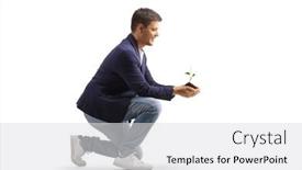  Presentation with kneeling - Slide set featuring man-kneeling-and-holding background and a light gray colored foreground