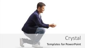  Presentation with kneeling - Presentation theme having man-kneeling-and-holding background and a light gray colored foreground