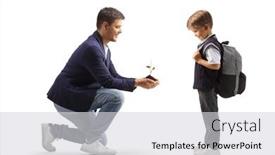  Presentation with kneeling - Presentation consisting of man-kneeling-and-showing background and a light gray colored foreground