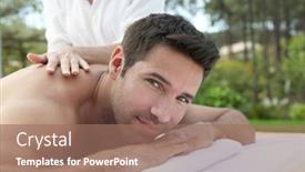  Presentation with bed - Amazing PPT theme having man-laying-down-a-massage backdrop and a coral colored foreground