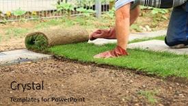  Presentation with garden - PPT layouts with man laying sod for new background and a coral colored foreground