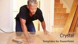  Presentation with wood panel - Slide set enhanced with man laying wood panel flooring background and a coral colored foreground