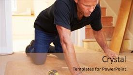  Presentation with wood panel - Beautiful slide set featuring man laying wood panel flooring backdrop and a coral colored foreground