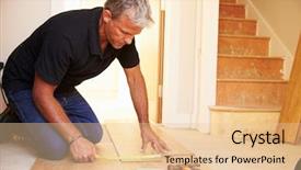  Presentation with wood panel - Cool new slide deck with man laying wood panel flooring backdrop and a lemonade colored foreground