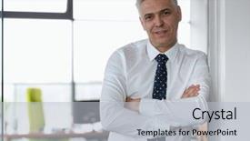  Presentation with camera - Slide set consisting of man leaning - senior businessman wearing a white background and a  colored foreground