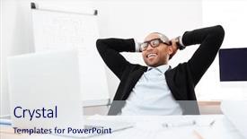  Presentation with successful - Cool new theme with man leaning - successful relaxed young businessman sitting backdrop and a sky blue colored foreground