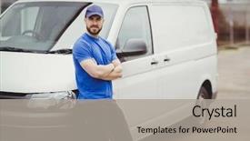  Presentation with calvary religious cross against - PPT theme enhanced with man leaning against his van background and a light gray colored foreground