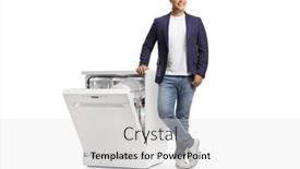  Presentation with half white and half bright coloured - Slides enhanced with man-leaning-on-a-half background and a light gray colored foreground