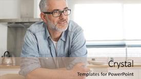  Presentation with kitchen - Presentation theme enhanced with man leaning on kitchen counter background and a coral colored foreground