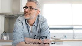  Presentation with kitchen - Presentation theme featuring man leaning on kitchen counter background and a light blue colored foreground