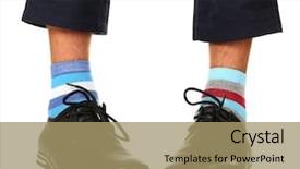  Presentation with socks - Amazing theme having man leg in suit and colorful socks isolated on white backdrop and a coral colored foreground