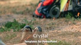  Presentation with trekking - Slides having man-legs-on-trekking-equipment background and a coral colored foreground