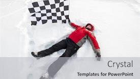  Presentation with flag - Slide set featuring man-lies-in-the-snow background and a light gray colored foreground