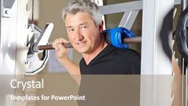  Presentation with barbell - PPT layouts consisting of man lifting barbell in fitness background and a coral colored foreground