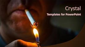  Presentation with cigarette - PPT theme having man-lights-a-cigarette background and a wine colored foreground