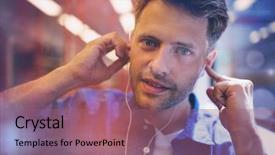  Presentation with old man and his music - Cool new slide deck with man listening music in train backdrop and a violet colored foreground