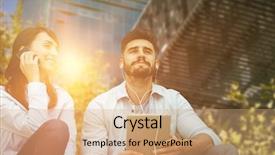  Presentation with werry old man and gis music - Cool new PPT theme with man listening music with headphone backdrop and a coral colored foreground