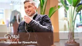  Presentation with man holding phone - Slide deck with man-listening-to-music-holding background and a tawny brown colored foreground