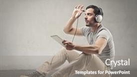  Presentation with music brain - Audience pleasing PPT theme consisting of man listening to music backdrop and a gray colored foreground