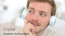  Presentation with listening - Audience pleasing slide set consisting of man-listening-to-music backdrop and a soft green colored foreground