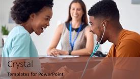  Presentation with listening - Presentation theme consisting of man-listening-with-stethoscope background and a tawny brown colored foreground