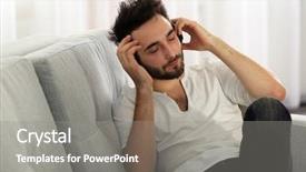  Presentation with old man and music - Slide set featuring man listens music with headphones background and a  colored foreground