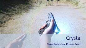  Presentation with loading - Beautiful PPT theme featuring man loading hand gun backdrop and a sky blue colored foreground