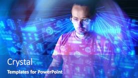  Presentation with key performance indicators - Presentation theme with man-look-at-the-dashboard and a  colored foreground