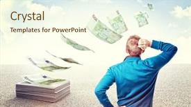  Presentation with man looking up happy - Colorful slide deck enhanced with man look his money fly backdrop and a cream colored foreground